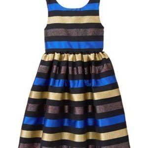 Size 2T Dress Blue/Gold Stripe Sleeveless Dress